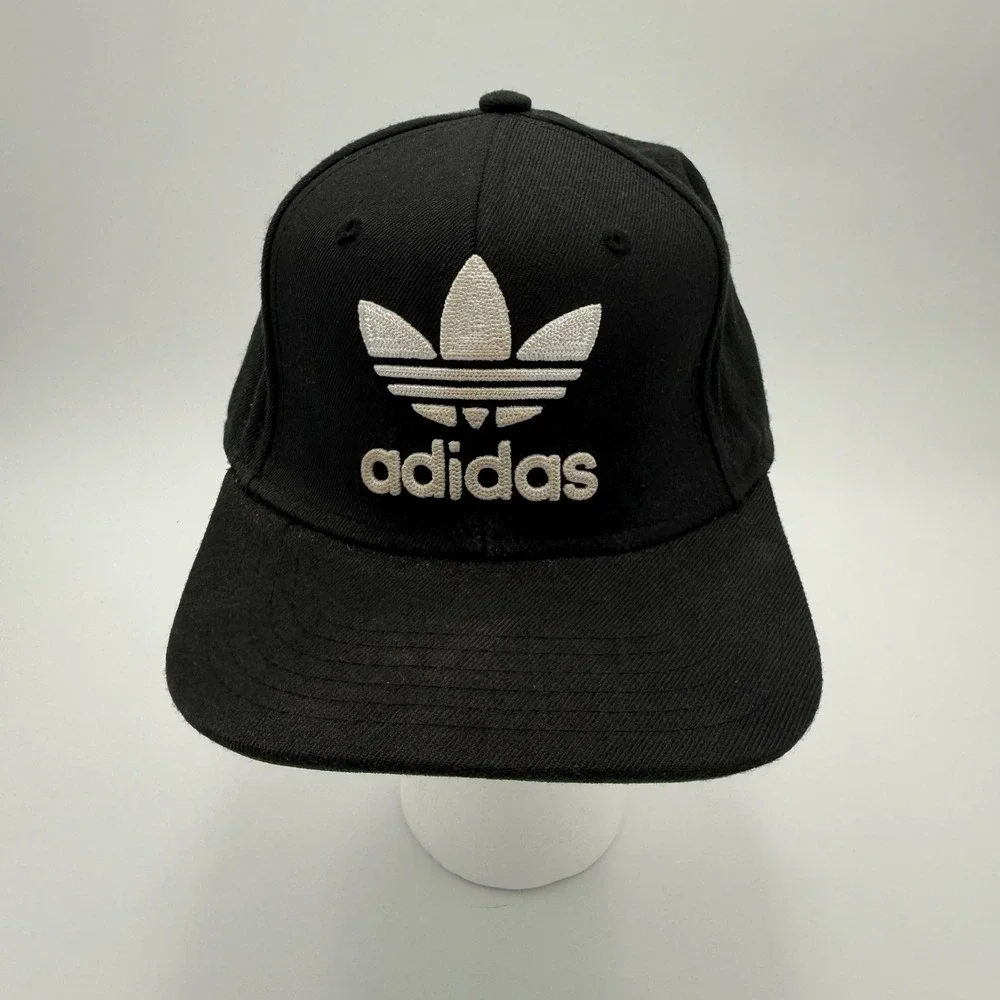 Adidas Black Snapback Baseball Cap Trefoil Logo Embroidered Adjustable Mens OS
